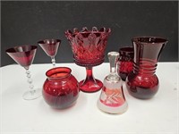 Ruby Red Glass Lot ,Cambridge Sherberts, Compote +