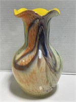 Art Glass Vase Yellow/Orange 11 " Tall