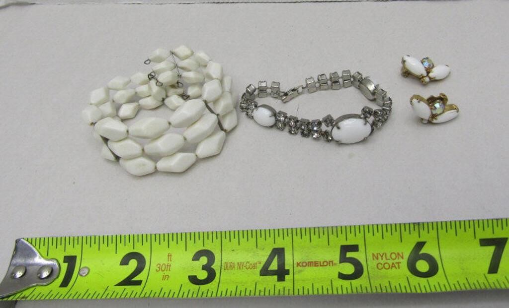 Mid Century 2 White Bracelets/1 Earrings