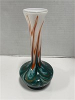 Art Glass Vase - Orange/Green 10 " Tall