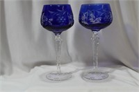 A Pair of Cobalt Blue Cut Glass Goblets