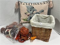 Basket with items for Centerpiece and Throw Pillow