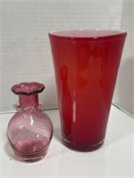 Red/White Vase and Small Cranberry Glass Vase