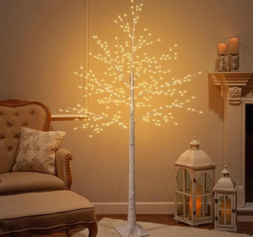 6ft Lighted Birch Tree, Lighted Christmas Tree,