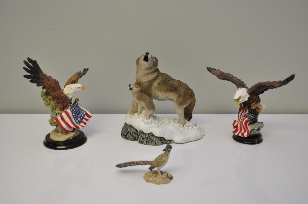 Wolf, Eagles, and Roadrunner Statues