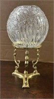 CUT CRYSTAL BOWL ON BRASS STAND