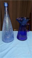 2 Mid Century Crackle glass, vase & Pitcher