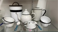 Vintage Enamel Tea Pot and 4 Cups