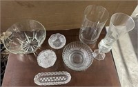 ASSORTED CUT GLASS, GLASS VASES,