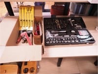 Socket set and a box of tools including