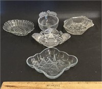(5)VINTAGE GLASS TRAYS-ASSORTED