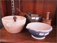 Five mortar and pestle sets including