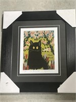Framed Maud Lewis Decorative Art - One Black Cat