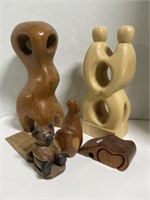 5 Carved Wood Items - Sculptures, Door Stops etc.