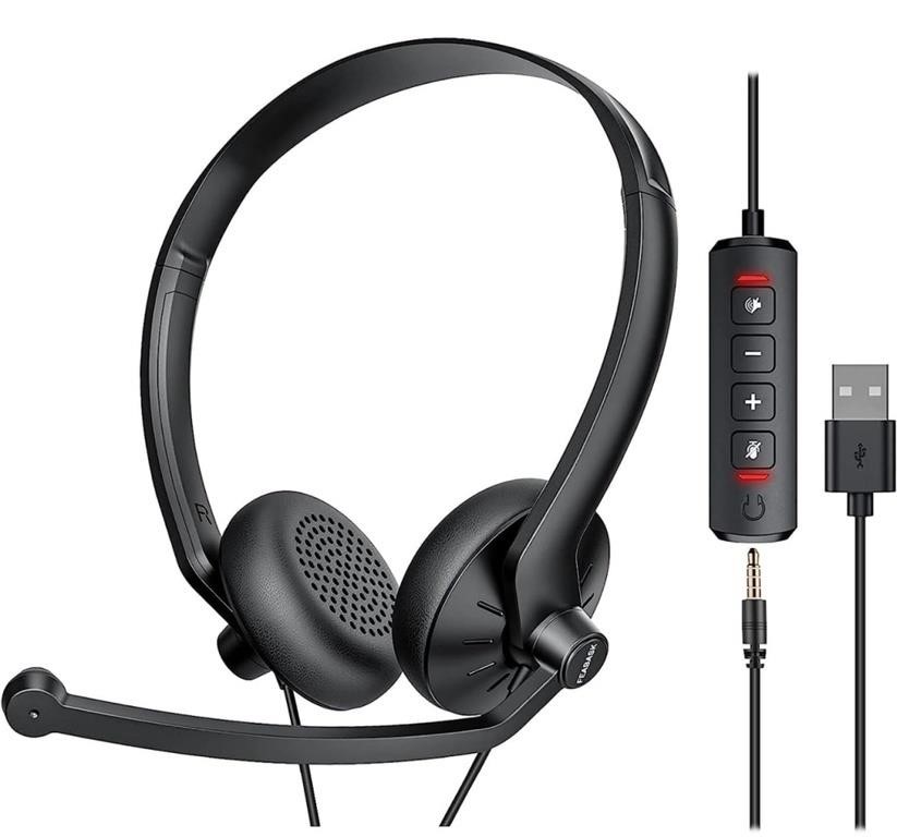 New FEABASK USB Headset with Microphone for PC