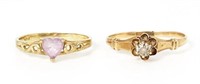 Two Rings: 10K Gold Purple Heart & 14K w/ Diamond.