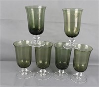 Vintage Footed Water Glass in Green Set of 6