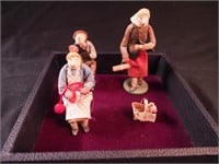 Three antique miniature folk art handmade dolls,
