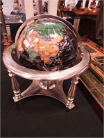 Black onyx globe on silver stand, globe made with