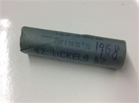 1968 Mint Sealed Brinks Roll Of 40 Unc Nickels
