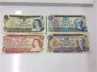 4x Canadian Notes: 1973 Dollar, 1974 2 Dollar,