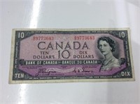1954 Canadian devil's face 10 dollar Bill