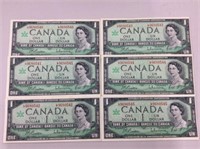 6x Consecutive 1967 Dollar Banknotes