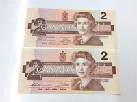 1986 Consecutive Thiessen/Crow Canadian $2 Bills