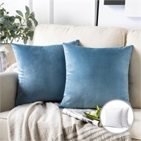 Velvet Throw Pillow Blue Cushions: 18", 2 Pack