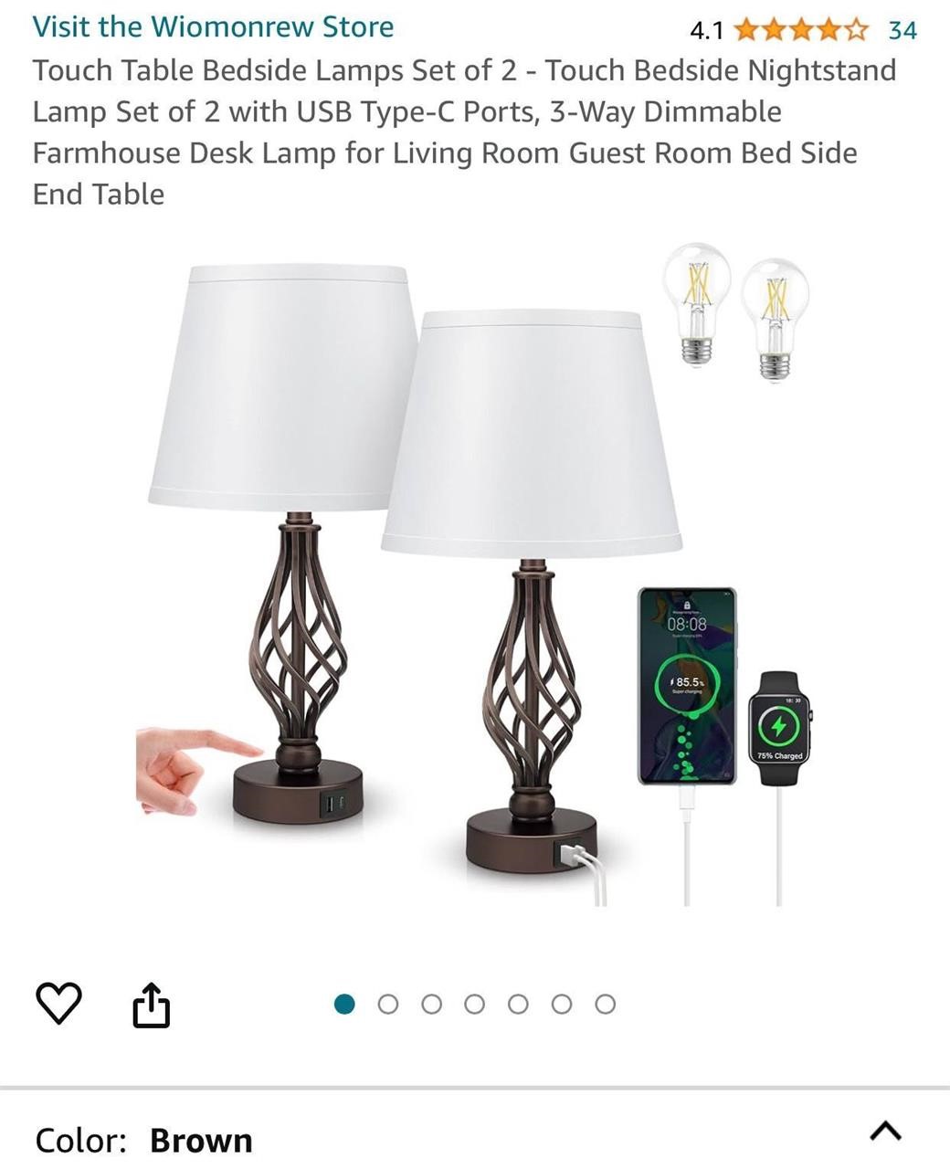Touch Table Bedside Lamps Set of 2
