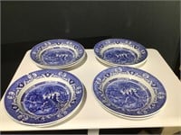 (8) Blue & White Asian Print 10inch Bowls Lot