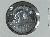 1954 sf Canadian 5 Cent (ms-65)