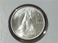 1968 Canadian silver 10 cent coin (ms-65)