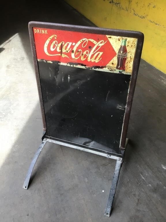Vintage Coca Cola Double Sided Metal Sidewalk