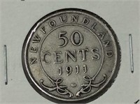 1911 Newfoundland 50 cent coin (vg)