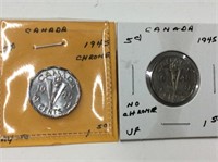 1945 Canadian 5 Cent Coin (VF)no chrome