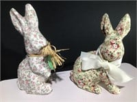 (2) Wood & Paper Mache Bunny Rabbits Statues 11”