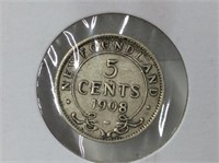 1908 Newfoundland 5 Cent Coin (f)