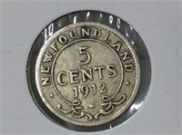1912 Newfoundland 5 Cent Coin (vf)