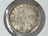 1941 Newfoundland 5 Cent Coin (xf)