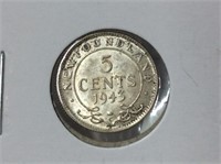 1943 Newfoundland 5 Cent Coin (au50)