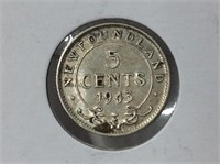 1943 Newfoundland 5 Cent Coin (vf)