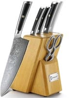 Sunnecko Chef 6pcs Damascus Knife Block Set Stainl