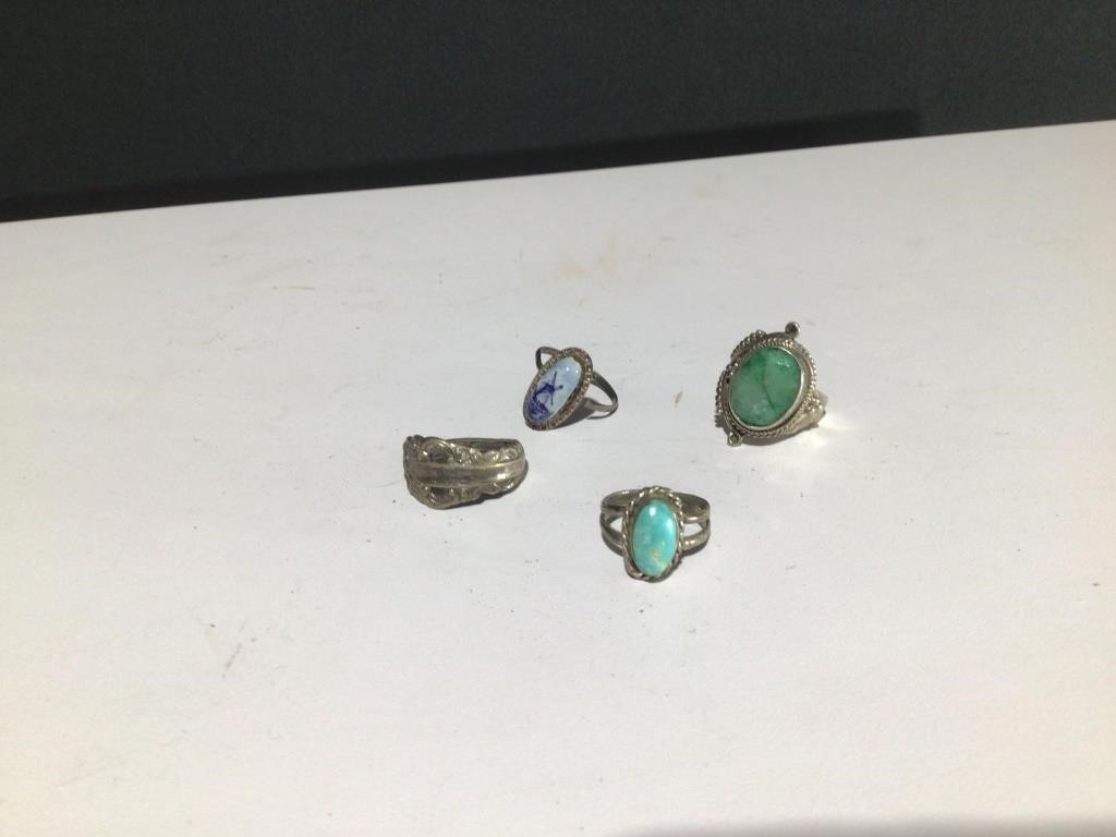 (4) Sterling & Turquoise Rings Lot