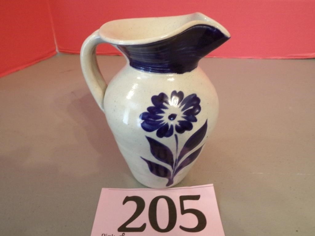 BLUE AND WHITE POTTERY PITCHER
