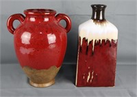 Large 12" Pottery Glazed Jug Red Home Decor