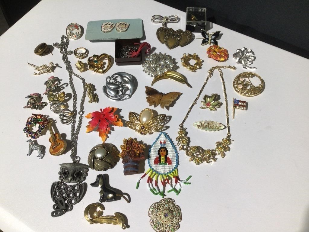 Lot of Costume Jewelry-Pins,Necklaces,Earrings