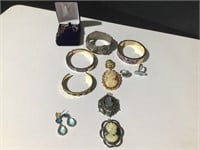 Lot of Costume Jewelry-Cameo Pins,Bracelets,Rings