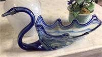 BLOWN VASE, GLASS FLOWERS, PITCHER & MORE