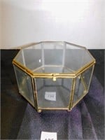 vintage brass octogen display case, footed
